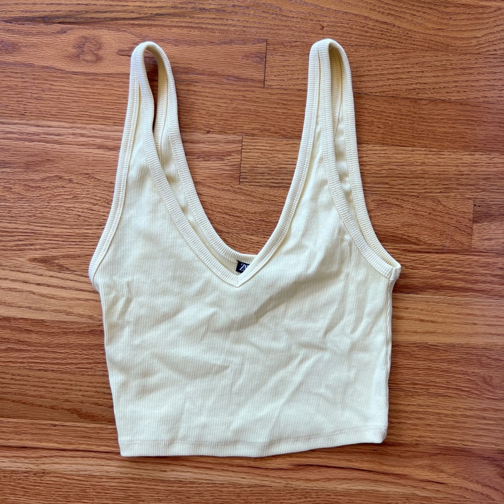 Zara Butter Yellow Ribbed Crop Top